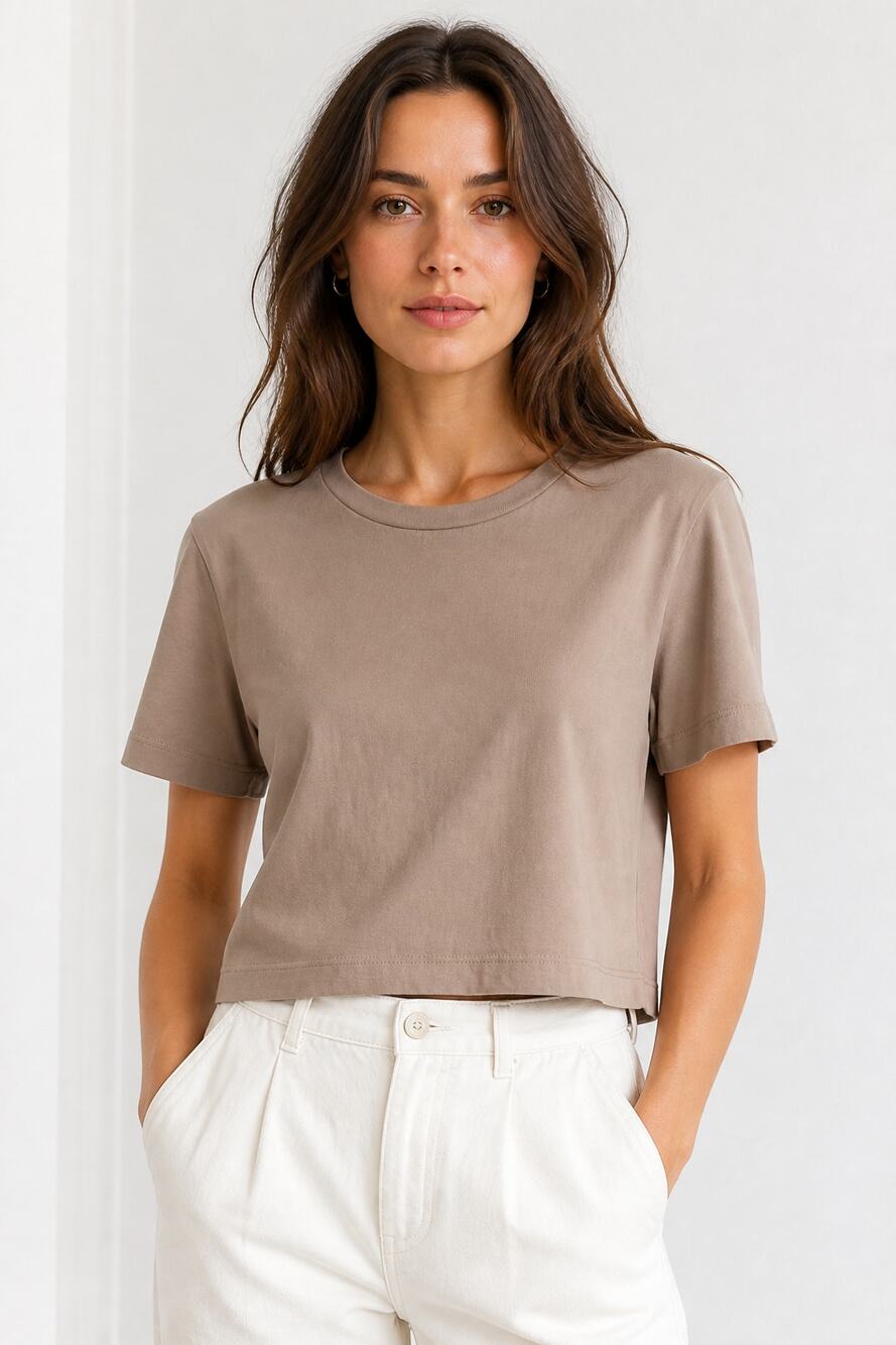 Zara Basic Tan Crop T-Shirt Size L